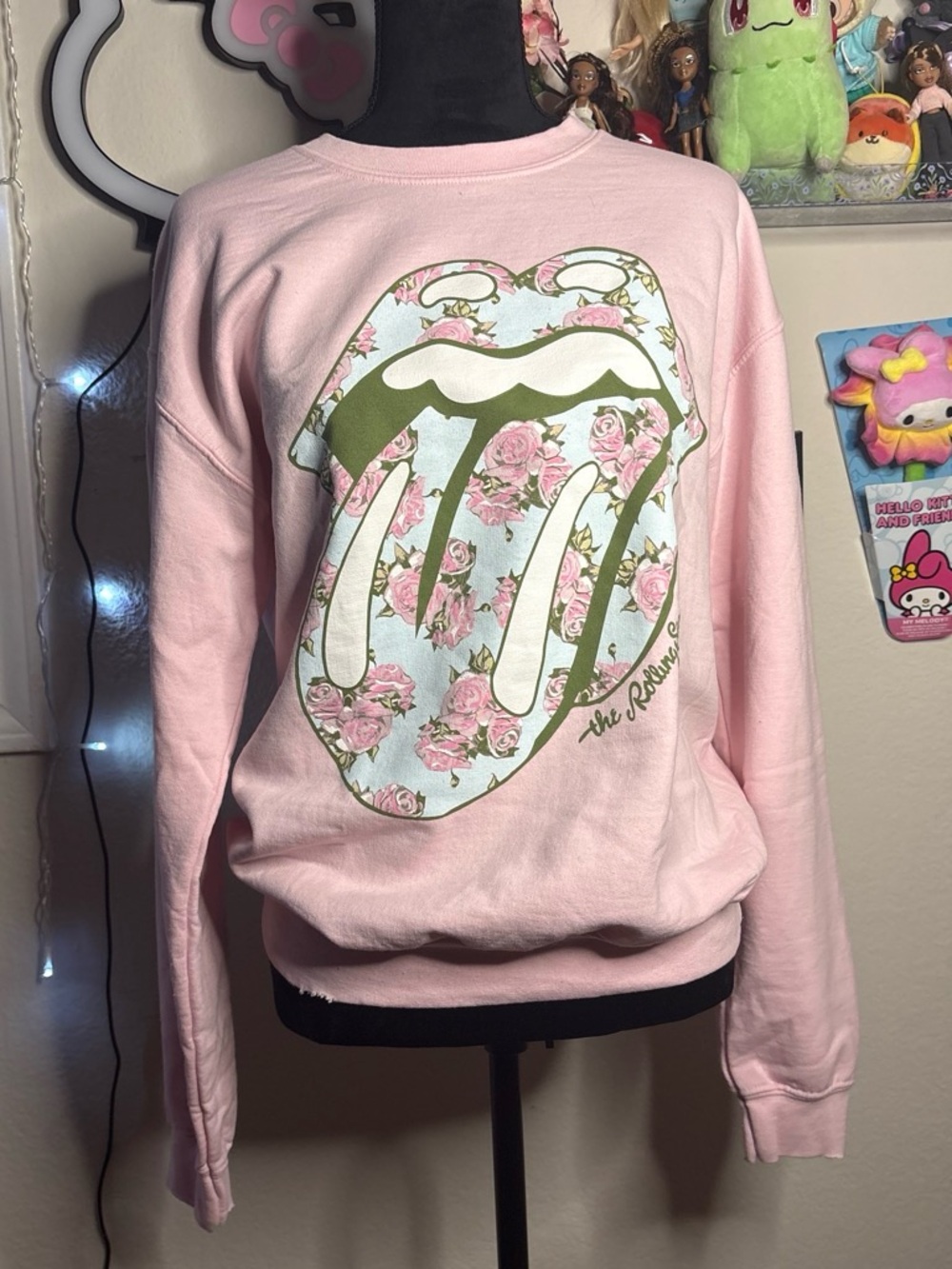 Pink Floral Rolling Stones Tongue Sweatshirt